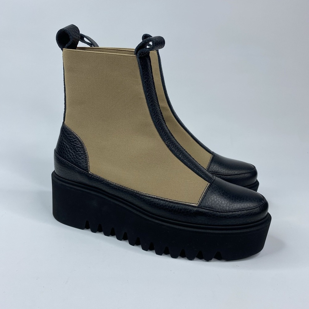 TANK Steiger Italy Platform Chelsea Boots Women EU 36‎ US 5.5-6 Black Beige